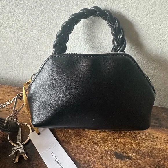 House of Harlow 1960 Black Mini Bag Wristlet w/ Plush Croissant Eiffel Tower NWT - Picture 5 of 6